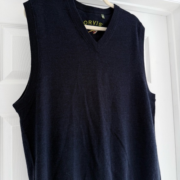 ORVIS 100% Merino Wool Navy Knit Sleeveless V Neck Sweater Vest L - Picture 6 of 8